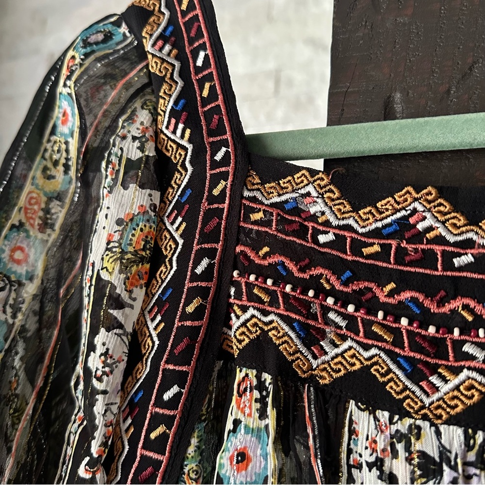 Free People “Dance Magic” Tunic Boho Embrodered Whimsigothic Floral Top Size M - Picture 3 of 9